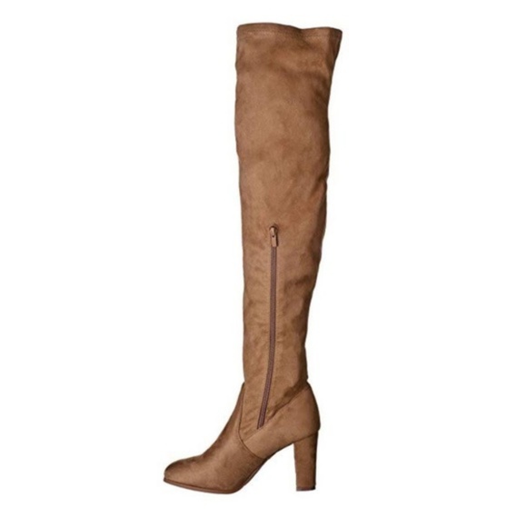Tan Suede Over the Knee Thigh High Heel Boots - Picture 4 of 7